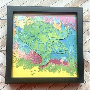 Handcrafted 3D Papercut Turtle Framed Picture 6x6